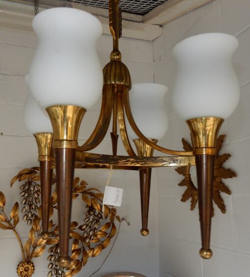 1950' Chandelier Brass and  Bronze With Fléche Style Arbus or Maison Jansen 4 Bulbs - Image 4