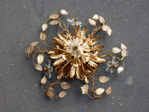 1950/70' Plafonnier à Décor Floral Avec Feuilles en Verre Style Maison Baguès
