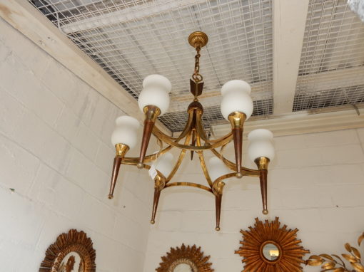 1950' Chandelier Brass and  Bronze With Fléche Style Arbus or Maison Jansen 6 Bulbs - Image 4