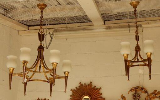 1950' Chandelier Brass and  Bronze With Fléche Style Arbus or Maison Jansen 6 Bulbs - Image 7