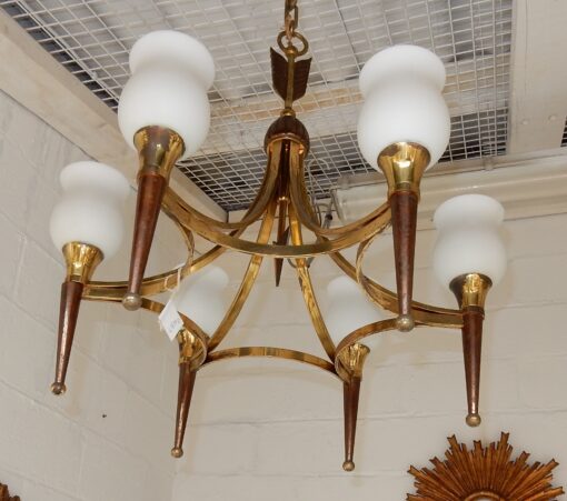 1950' Chandelier Brass and  Bronze With Fléche Style Arbus or Maison Jansen 6 Bulbs - Image 3