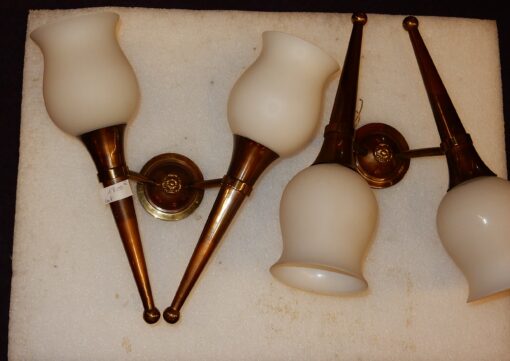 1950' Sconces Pair  Brass and  Bronze in the Style of Arbus or Maison Jansen 2 Bulbs - Image 3