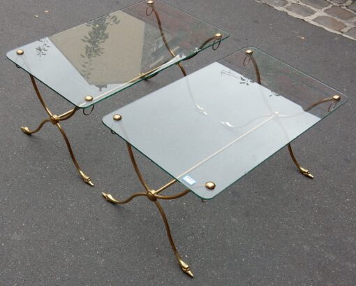 1970' Pair of Brass Tables With Swan Heads With Glass Trays - Image 4