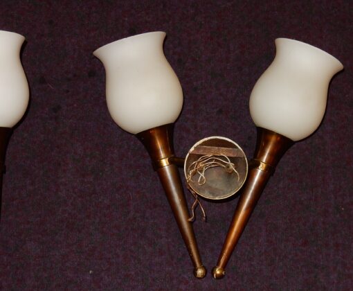 1950' Sconces Pair  Brass and  Bronze in the Style of Arbus or Maison Jansen 2 Bulbs - Image 6