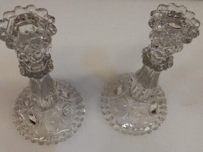 1950' Paire de Bougeoirs Baccarat Bases Perlées