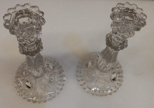1950' Pair of Candlesticks Baccarat Beaded Bases