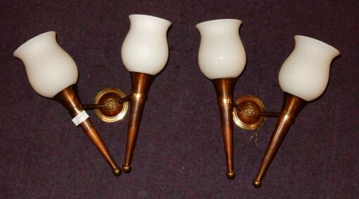 1950' Sconces Pair  Brass and  Bronze in the Style of Arbus or Maison Jansen 2 Bulbs