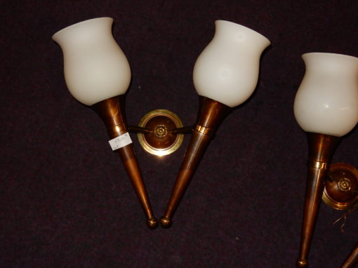 1950' Sconces Pair  Brass and  Bronze in the Style of Arbus or Maison Jansen 2 Bulbs - Image 5