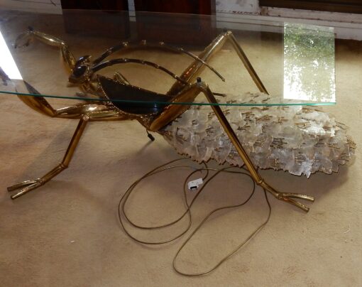 1970' Gilded Bronze and Gypsum Cofee Table Praying Mantis Style Duval Brasseur Enlightening - Image 2
