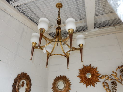 1950' Chandelier Brass and  Bronze With Fléche Style Arbus or Maison Jansen 6 Bulbs - Image 5