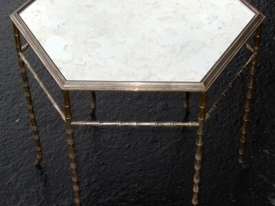 1950,70' Hexagonal pedestal table model  Bamboo Maison Bagués top oxyded and silvered mirror