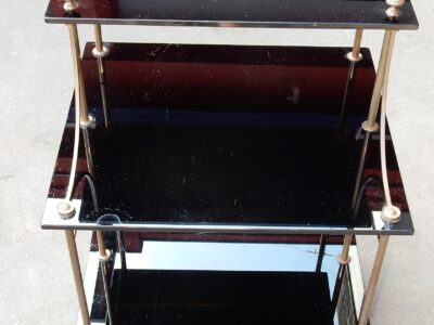 1950/70' Shelf with 3 Levels in Brass and Black Opaline in Steps Maison Bagués