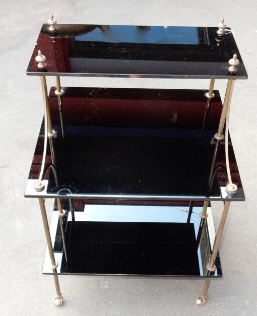 1950/70' Shelf with 3 Levels in Brass and Black Opaline in Steps Maison Bagués