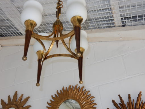 1950' Chandelier Brass and  Bronze With Fléche Style Arbus or Maison Jansen 4 Bulbs - Image 7