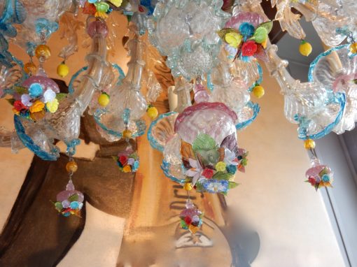 1970/80' Chandeliers Pair Murano Crystal  With 12 Lights Arms - Image 7