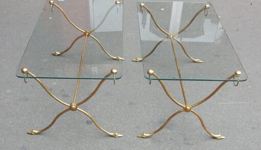1970' Pair of Brass Tables With Swan Heads With Glass Trays - Image 2