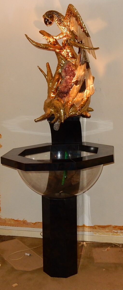 1970' Fountain enlightening of A Parrot With Wings Spread FERNANDEZ or DUVAL BRASSEUR for HONORE - PARIS