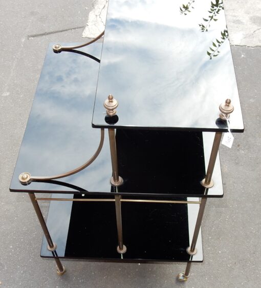 1950/70' Shelf with 3 Levels in Brass and Black Opaline in Steps Maison Bagués - Image 3
