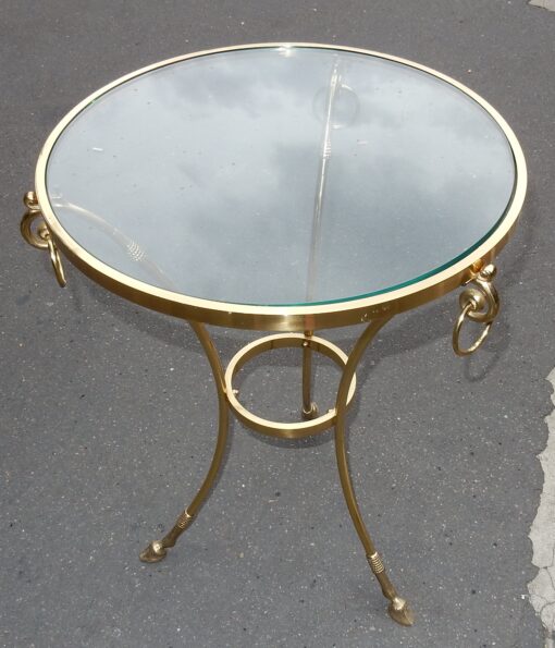 1970/80 Pedestal Table in Gilt Bronze with Top in Glass Maison Charles - Image 3