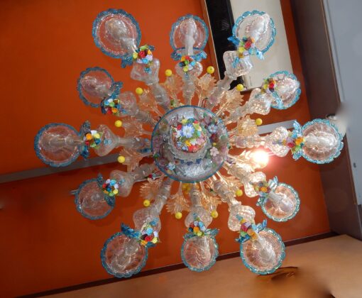 1970/80' Chandeliers Pair Murano Crystal  With 12 Lights Arms - Image 3
