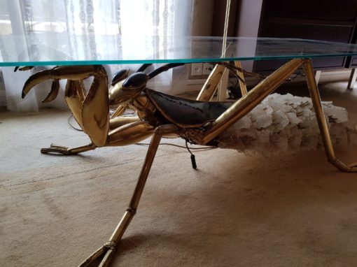 1970' Gilded Bronze and Gypsum Cofee Table Praying Mantis Style Duval Brasseur Enlightening - Image 8