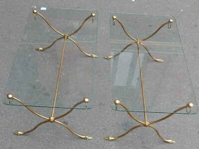 1970' Pair of Brass Tables With Swan Heads With Glass Trays