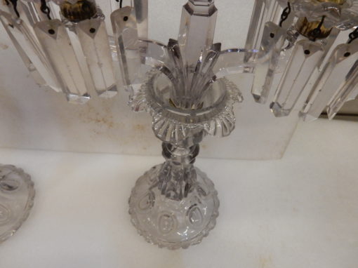 1880' Pair of Chandeliers Crystal Baccarat Tinted Bases Round Bumps - Image 6