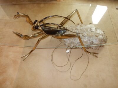 1970' Gilded Bronze and Gypsum Cofee Table Praying Mantis Style Duval Brasseur Enlightening