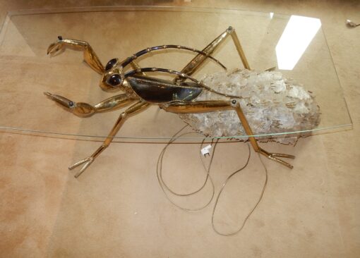 1970' Gilded Bronze and Gypsum Cofee Table Praying Mantis Style Duval Brasseur Enlightening