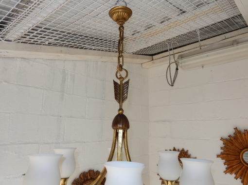 1950' Chandelier Brass and  Bronze With Fléche Style Arbus or Maison Jansen 6 Bulbs - Image 2