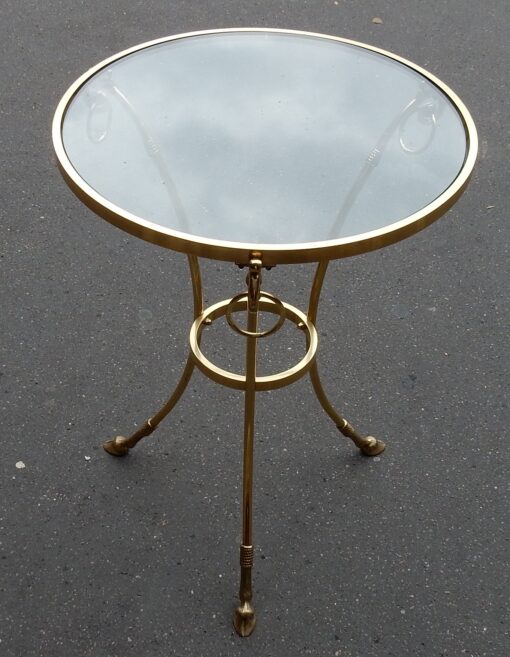 1970/80 Pedestal Table in Gilt Bronze with Top in Glass Maison Charles