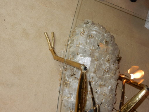 1970' Gilded Bronze and Gypsum Cofee Table Praying Mantis Style Duval Brasseur Enlightening - Image 5