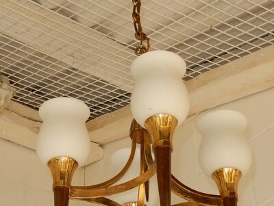 1950' Chandelier Brass and  Bronze With Fléche Style Arbus or Maison Jansen 4 Bulbs