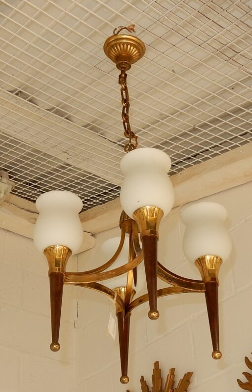 1950' Chandelier Brass and  Bronze With Fléche Style Arbus or Maison Jansen 4 Bulbs