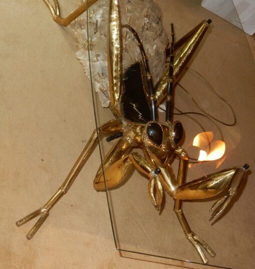 1970' Gilded Bronze and Gypsum Cofee Table Praying Mantis Style Duval Brasseur Enlightening - Image 4