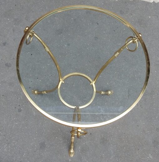 1970/80 Pedestal Table in Gilt Bronze with Top in Glass Maison Charles - Image 2