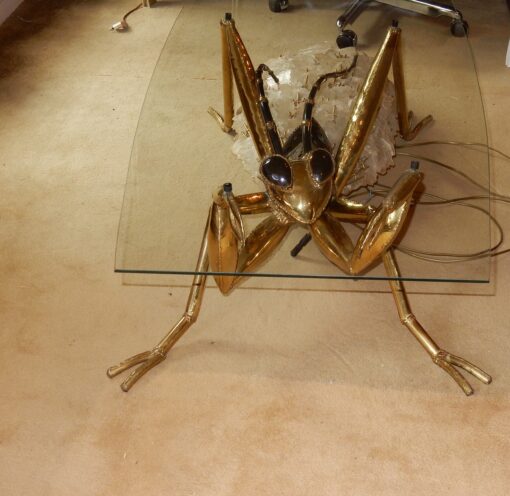 1970' Gilded Bronze and Gypsum Cofee Table Praying Mantis Style Duval Brasseur Enlightening - Image 3