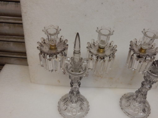 1880' Pair of Chandeliers Crystal Baccarat Tinted Bases Round Bumps - Image 3