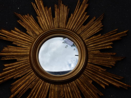 1950' Convex Mirror Gilded Wood 70 cm - Image 2