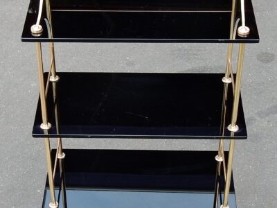 1950/70' Shelf with 4 Levels in Brass and Black Opaline Maison Bagués