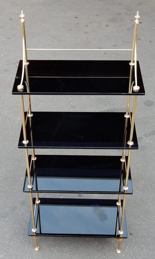 1950/70' Shelf with 4 Levels in Brass and Black Opaline Maison Bagués