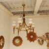 1950' Chandelier Brass and  Bronze With Fléche Style Arbus or Maison Jansen 6 Bulbs