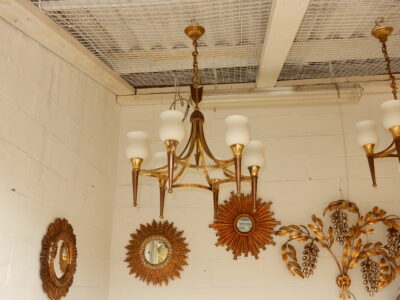 1950' Chandelier Brass and  Bronze With Fléche Style Arbus or Maison Jansen 6 Bulbs