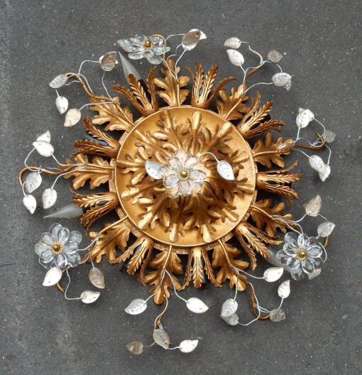 1970' Ceiling Light or Wall Lamp with Flowers and Leaves in the Style of Maison Bagués