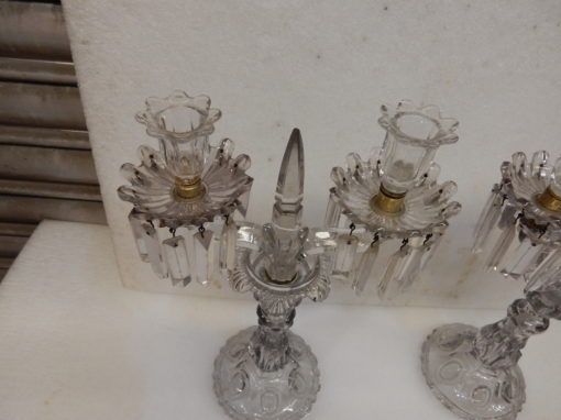 1880' Pair of Chandeliers Crystal Baccarat Tinted Bases Round Bumps - Image 4