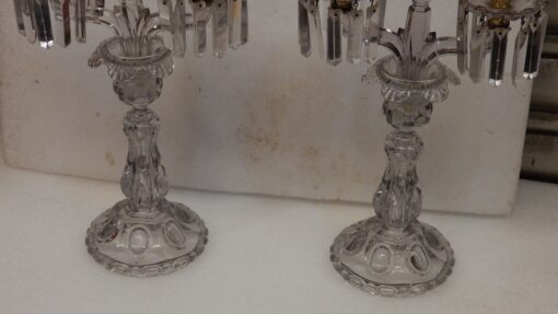 1880' Pair of Chandeliers Crystal Baccarat Tinted Bases Round Bumps - Image 2