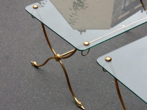 1970' Pair of Brass Tables With Swan Heads With Glass Trays - Image 6