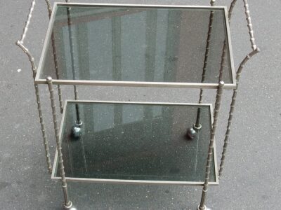 1970' Rolling Bar in Silver or Nikel Plate Brass Or Cast Iron Art  Model Bamboo in the Style of Maison Bagués