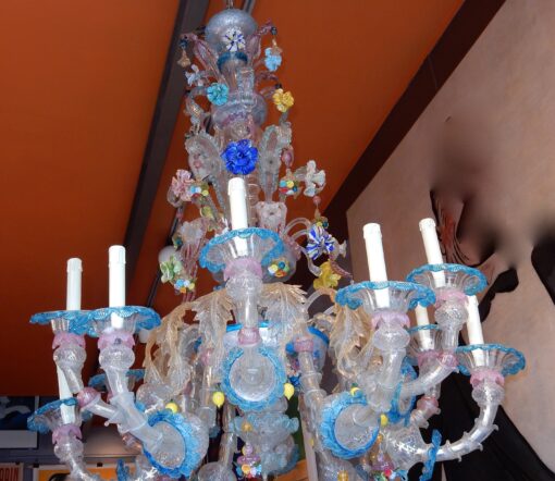 1970/80' Chandeliers Pair Murano Crystal  With 12 Lights Arms - Image 2