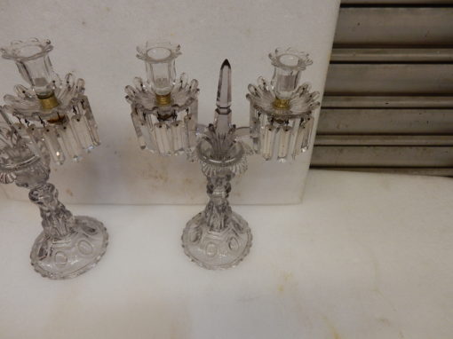 1880' Pair of Chandeliers Crystal Baccarat Tinted Bases Round Bumps - Image 5